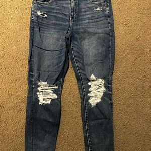 American Eagle Outfitters Dark Blue Distressed Skinny Jeans